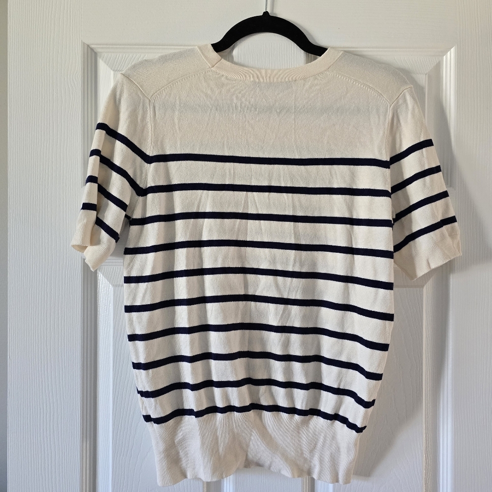 Zara Cream and Navy Stripped Knit Top - Picture 4 of 5
